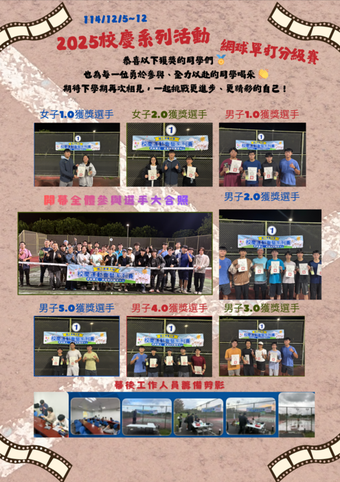 2025校慶系列～網球分級賽活動(12/15新增各級成績報告)圖片